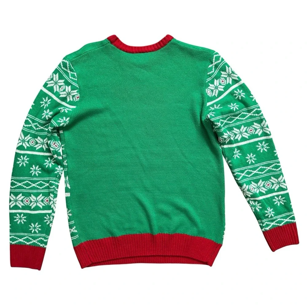 Peanuts Snoopy Doghouse Ugly Christmas Sweater Green Knitted Pullover Men's Sz L